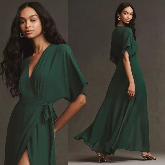 Reformation | Winslow Emerald Green Draped Wrap Maxi Dress Gown M *AS IS* - Picture 1 of 16